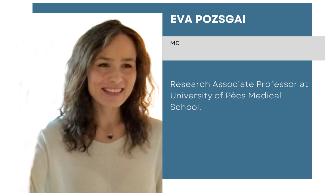 banner with the photo and resume of Eva Pozsgai
